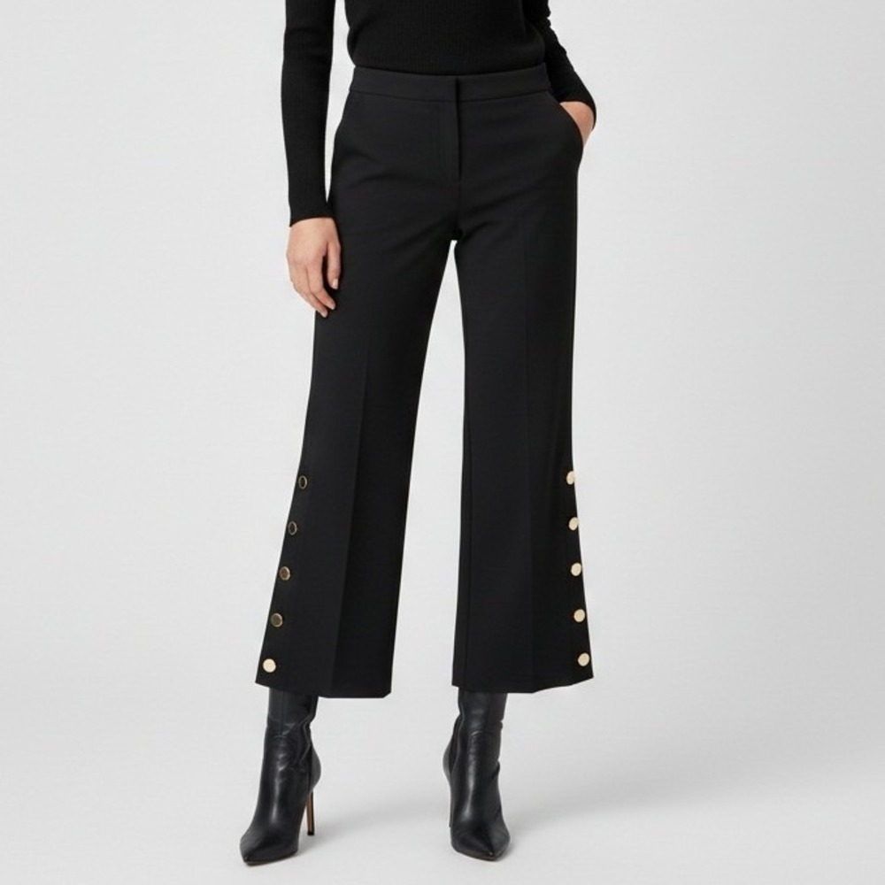 Trina Turk Womens Black Wide Leg‎ Gold Button Side Slit Trousers Size 12